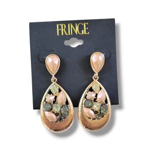 Fringe | NWOT Pretty Gold Tone Crystal & Stone Teardrop Earrings